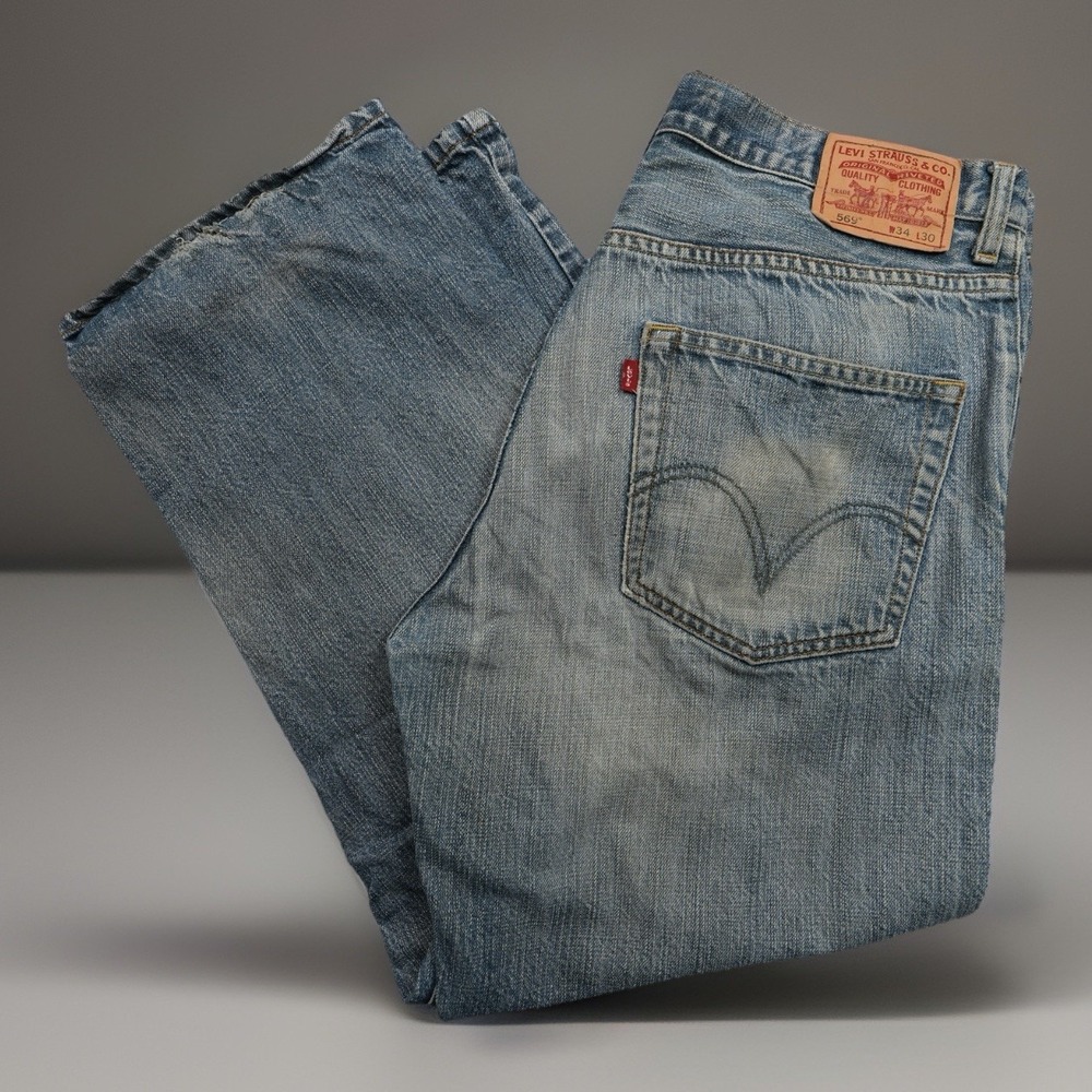 Levi's 569 Jeans Mens Size 34x30 (35X27) Blue Loose Straight Fit lower Grunge